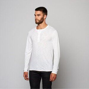 Mens T-shirt Shirt Logo Artisan Melange Henley Long Sleeve White Size M